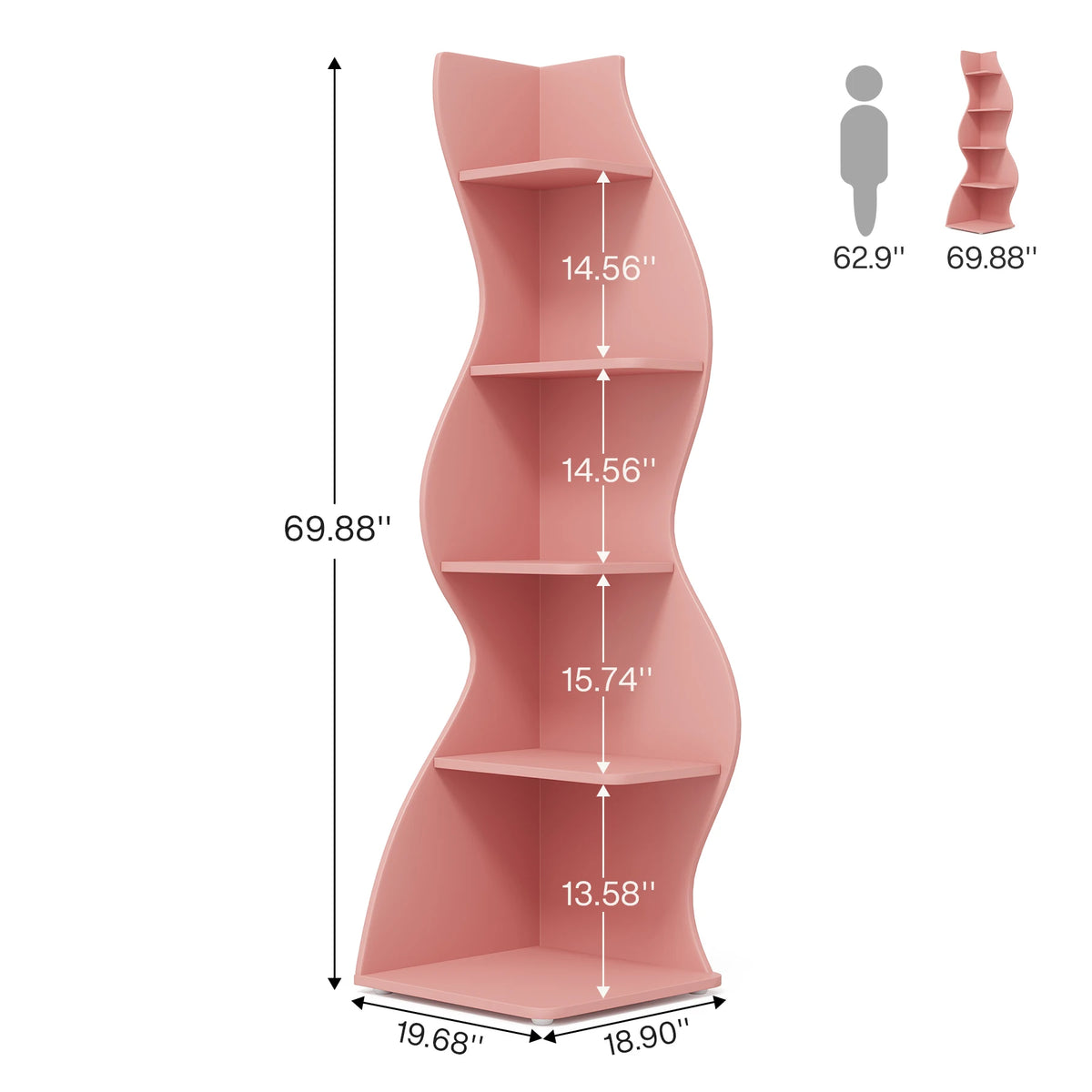 Corner Shelf - 5-Tier Nursery Corner Bookshelf (Pink)