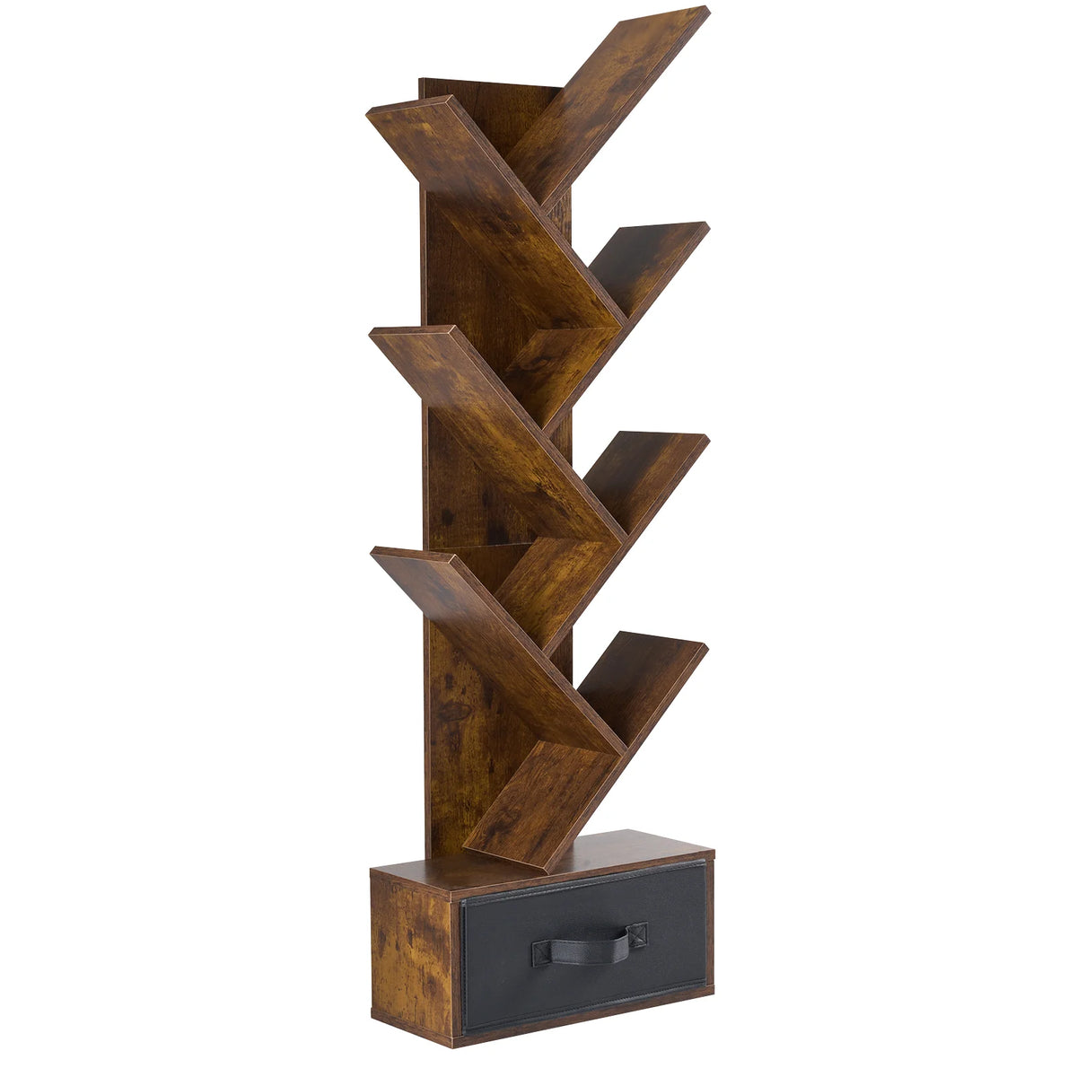7-Tier Tree Bookshelf - Corner Bookcase with Fabric Drawer