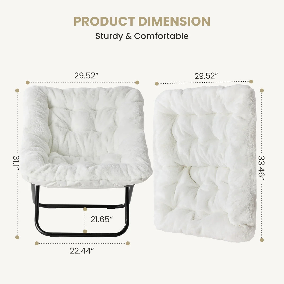 Labelled dimension diagram for the faux fur saucer chair