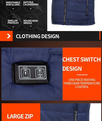 9-Zone USB Rechargeable Heated Vest - Electric Warming Jacket
