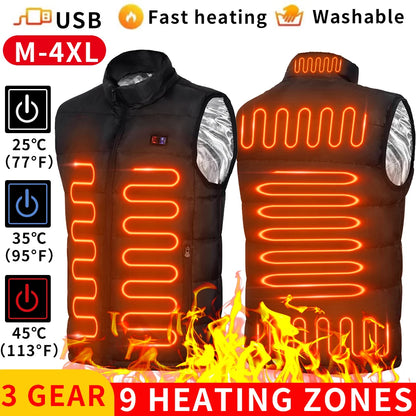 9-Zone USB Rechargeable Heated Vest - Electric Warming Jacket