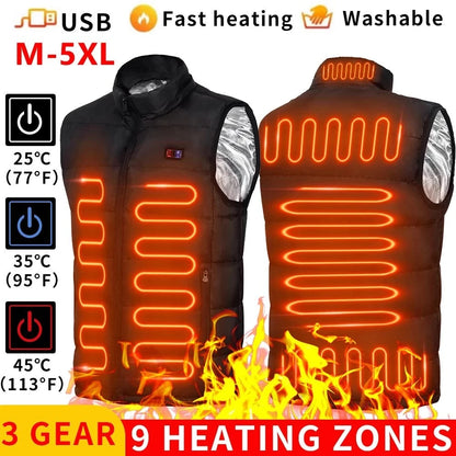 9-Zone USB Rechargeable Heated Vest - Electric Warming Jacket