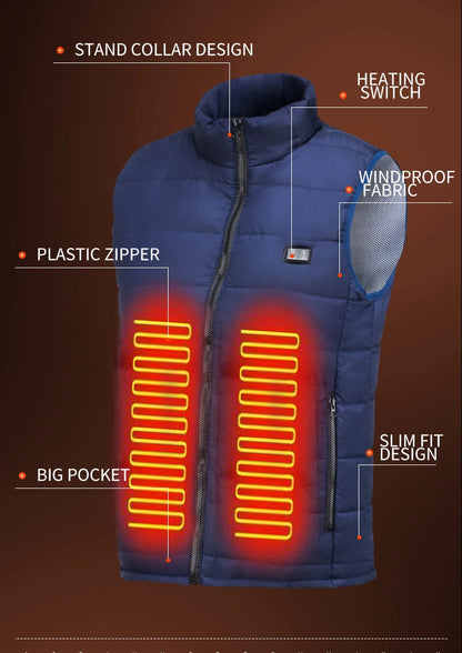 9-Zone USB Rechargeable Heated Vest - Electric Warming Jacket