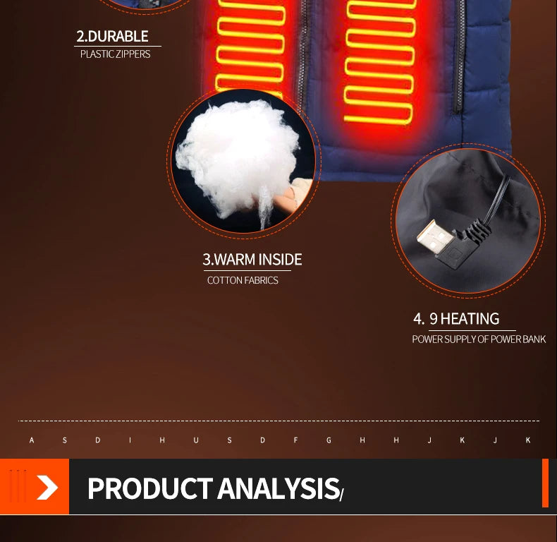 9-Zone USB Rechargeable Heated Vest - Electric Warming Jacket