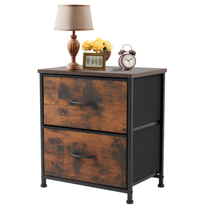Narrow Nightstand - 2 Drawer Bedside Table with Fabric Drawers (Brown)