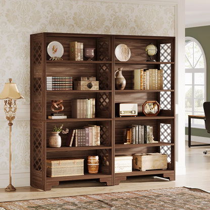 Industrial Bookshelf - 70.87in Tall Metal X-Frame Bookcase (Brown 02)