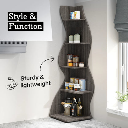 Corner Shelf - Tall 5-Tier Corner Bookshelf (Grey)