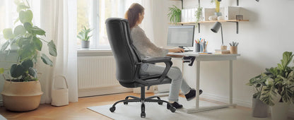 Executive Office Chair - High Back PU Leather Desk Chair (Black)