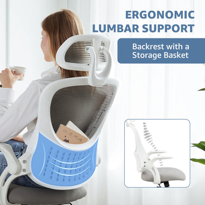 Office Chair with Adjustable Headrest (Light Gray)
