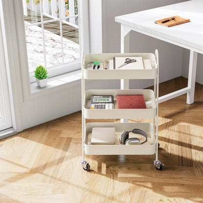 3 Tier Rolling Cart - White Kitchen Storage Cart on Wheels