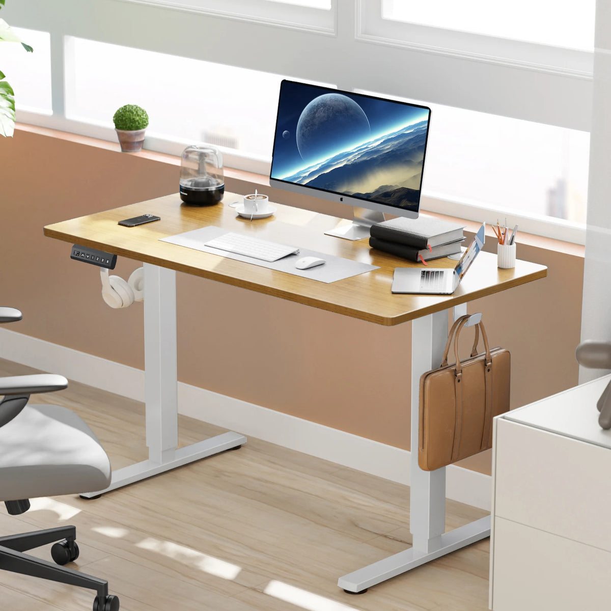 Electric Standing Desk - 39.37x23.62in Bamboo Wood Sit Stand Desk