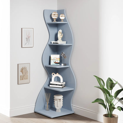 Corner Shelf - Tall 5-Tier Kids Corner Bookshelf (Blue)