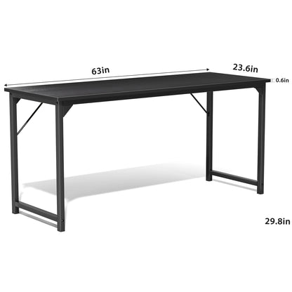 Computer Desk - Metal Frame Home Office Desk (63in Black)