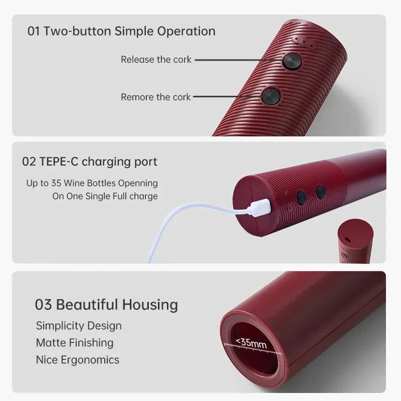 Electric Wine Bottle Opener - Rechargeable Corkscrew