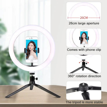 LED Ring Light - 10-Inch Tri-Color Tripod Kit