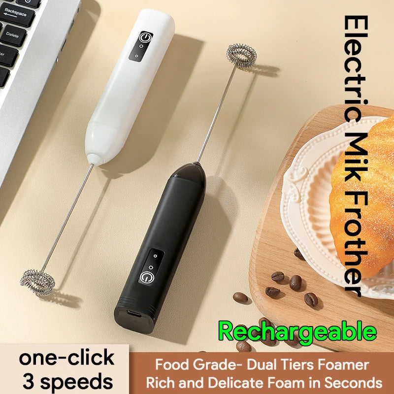 Rechargeable Electric Milk Frother - Handheld Coffee Whisk