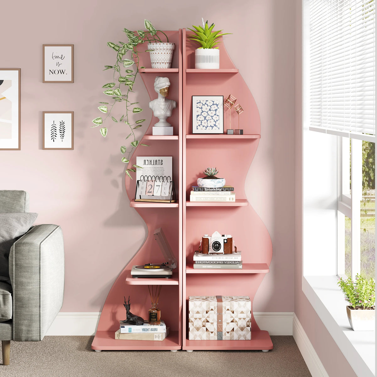 Corner Shelf - 5-Tier Nursery Corner Bookshelf (Pink)