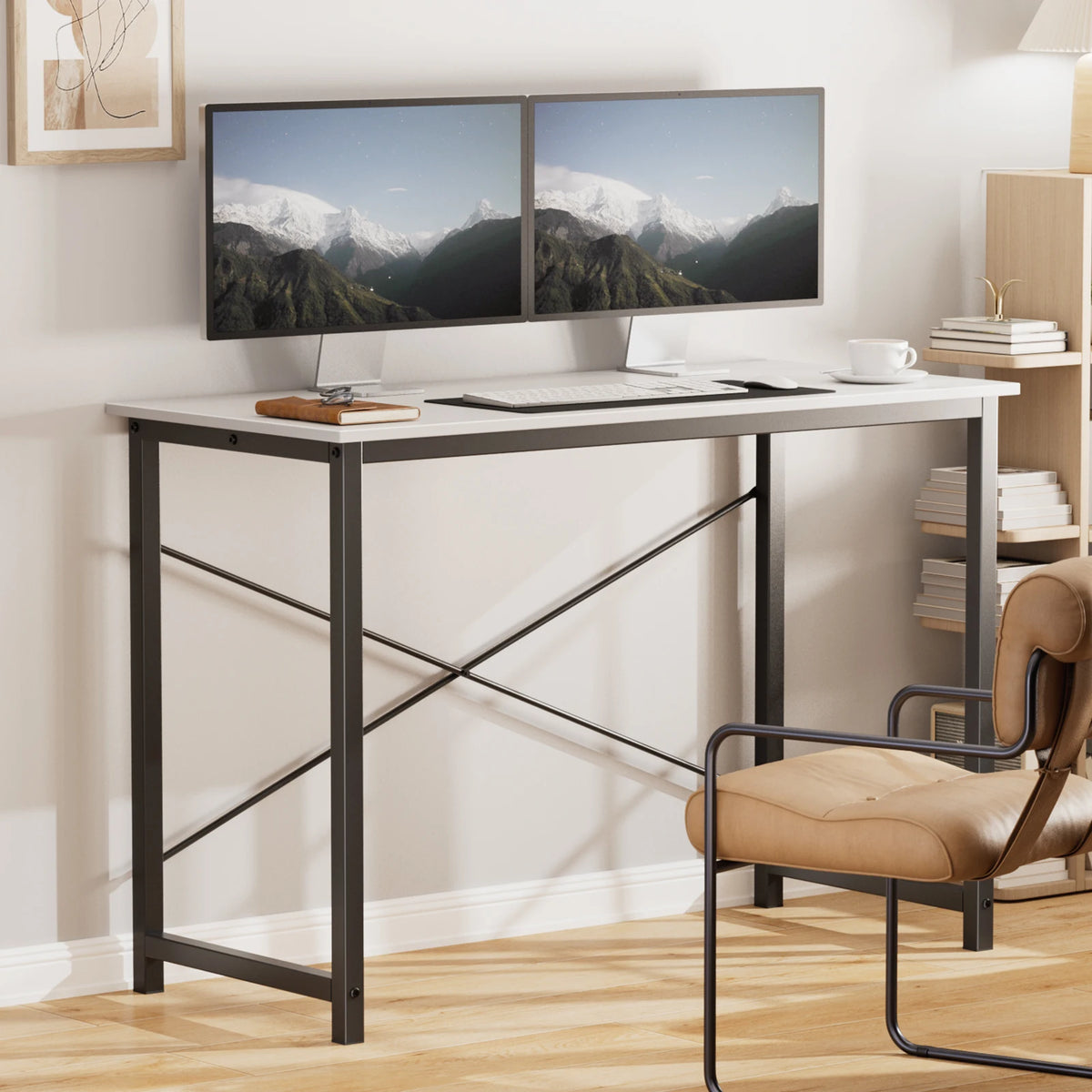 Computer Desk - Metal Frame Home Office Desk (55in White)