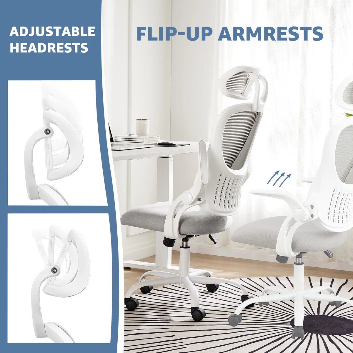 Office Chair with Adjustable Headrest (Light Gray)