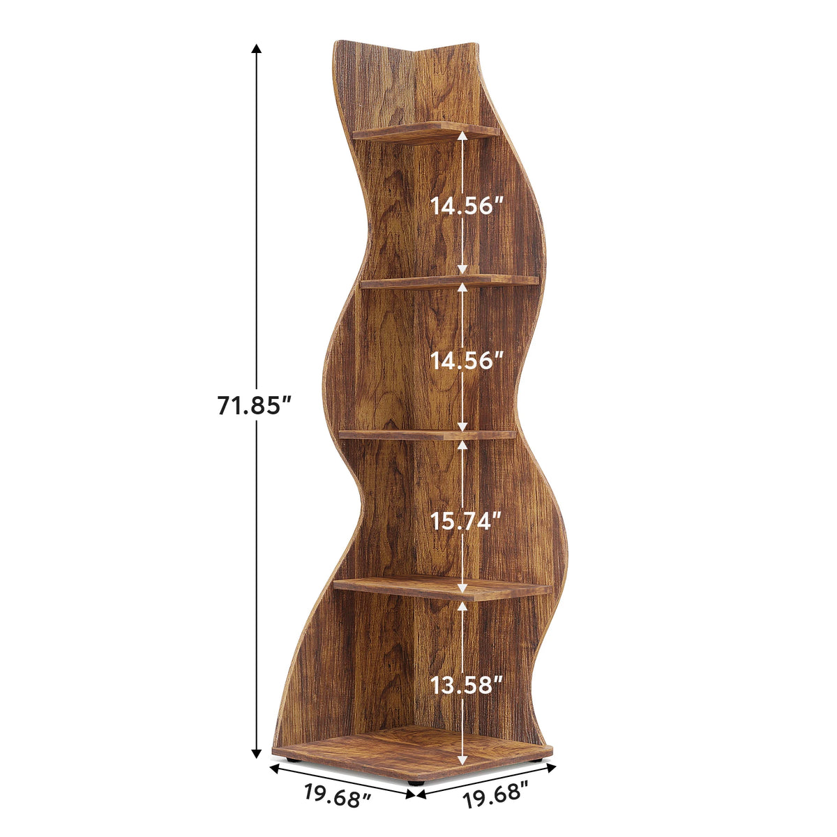 Corner Shelf - Tall 5-Tier Wood Corner Bookcase (Rustic Brown)