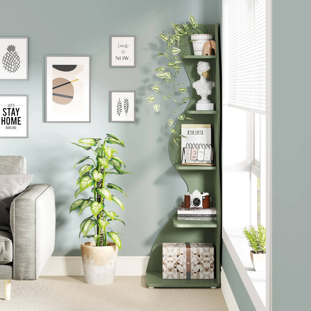 Corner Plant Stand - Tall 5-Tier Corner Plant Shelf (Green)