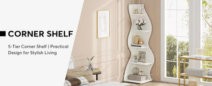 Corner Shelf - Tall 5-Tier White Corner Bookshelf