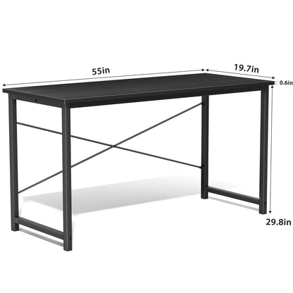 Computer Desk - Metal Frame Home Office Desk (55in Black)
