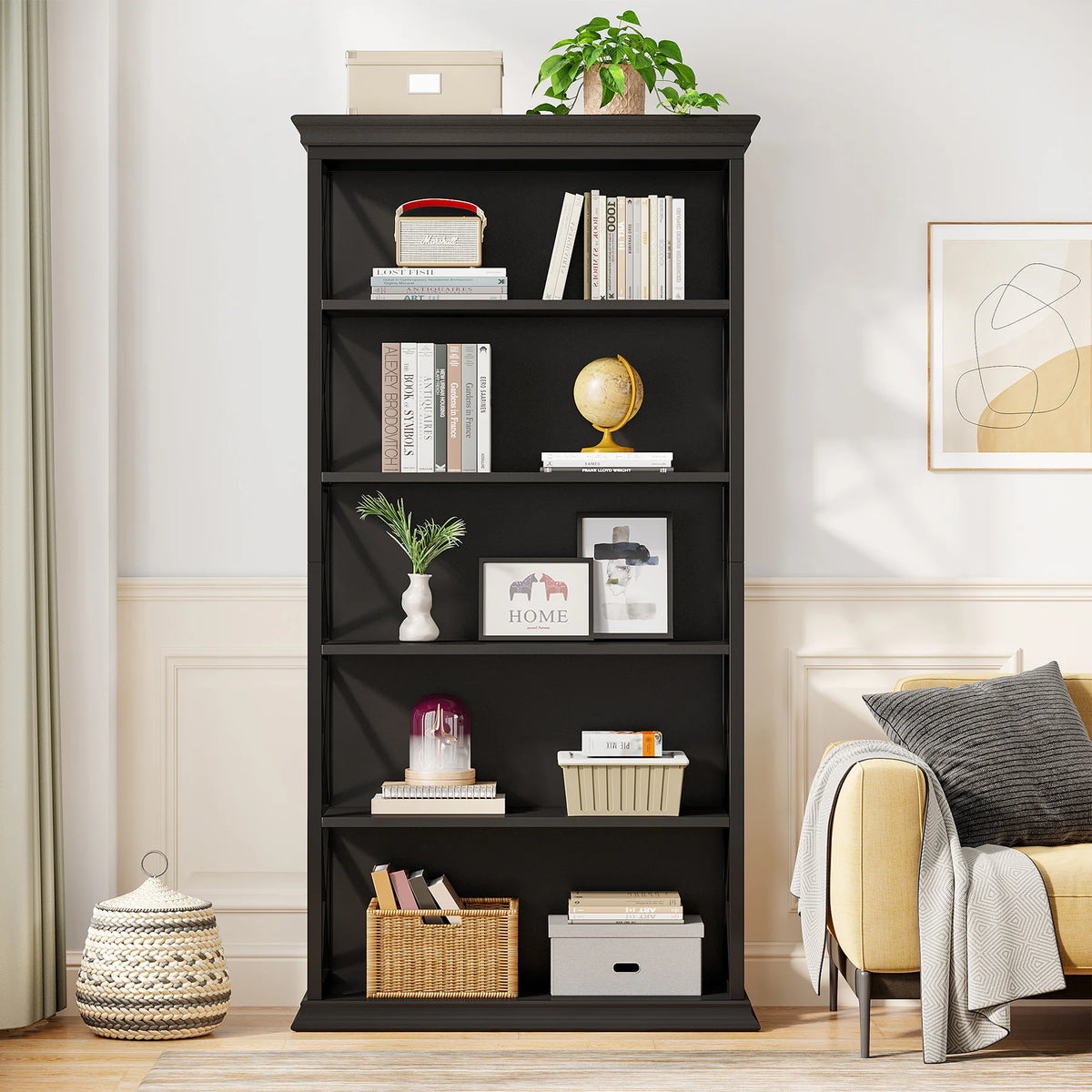 Industrial Bookshelf - 70.87in Tall Metal X-Frame Bookcase (Black 01)