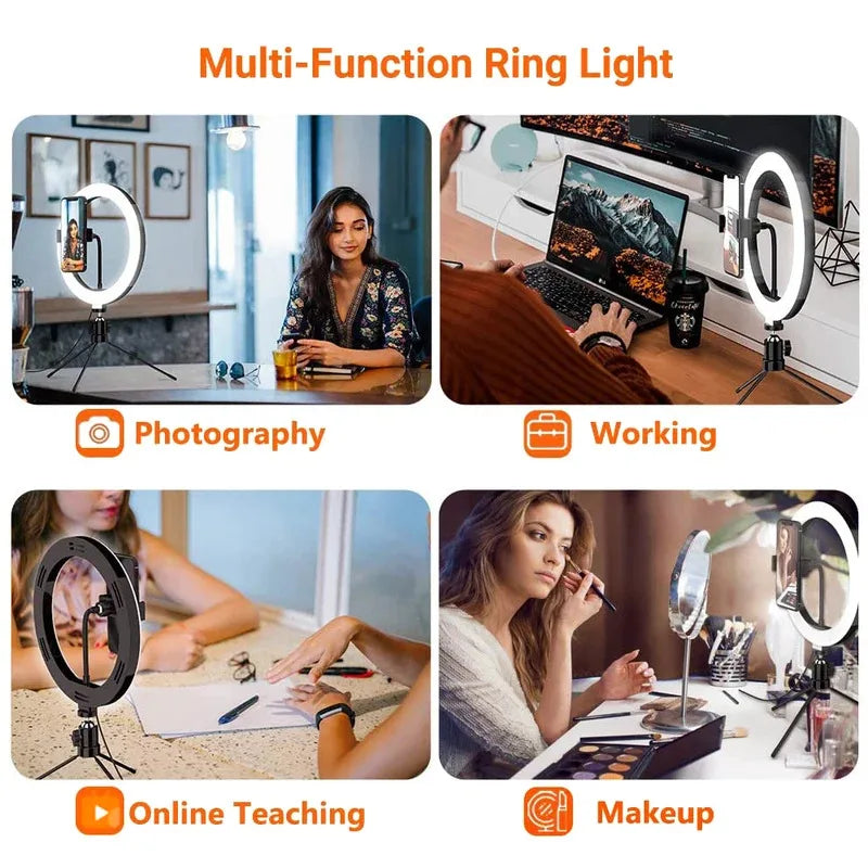 LED Ring Light - 10-Inch Tri-Color Tripod Kit