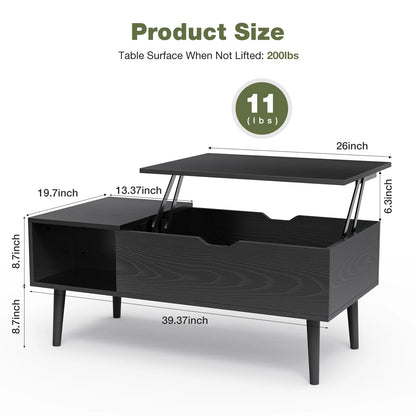 Low Profile Lift Top Coffee Table - Wood Top (Black)