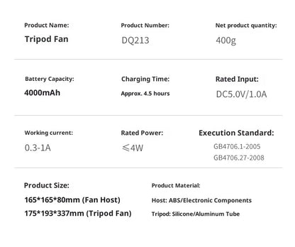 Camping Fan - Rechargeable Tripod Stand Fan
