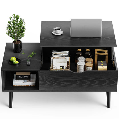 Low Profile Lift Top Coffee Table - Wood Top (Black)