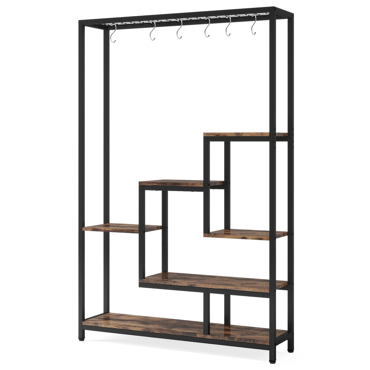 Tiered Plant Stand - 5 Tier Tall Metal Indoor Plant Shelf (Brown)