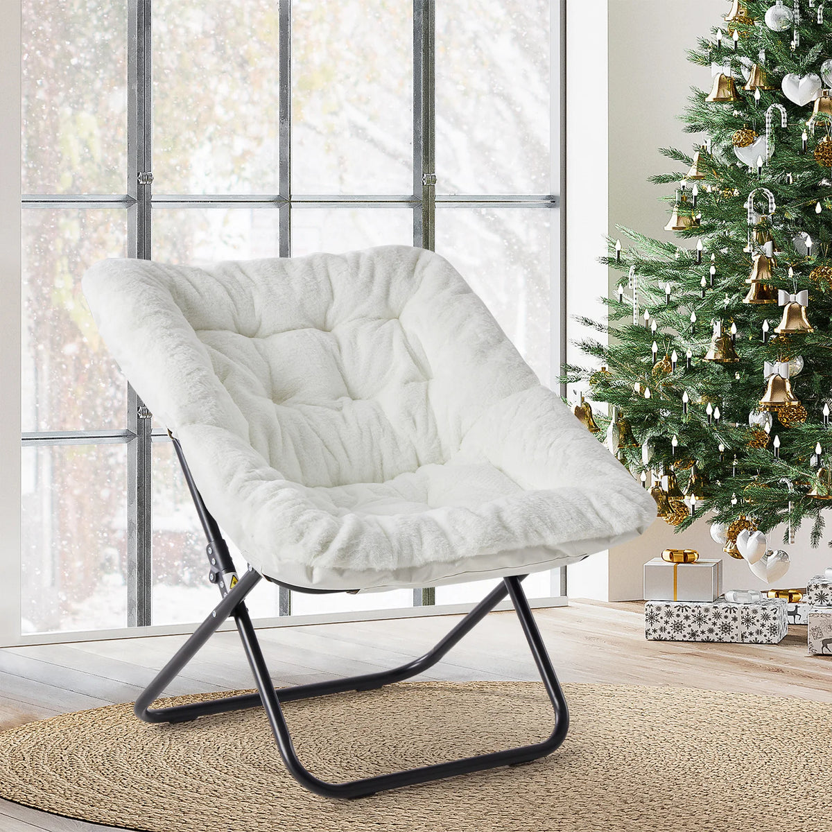 Saucer Chair - Foldable Faux Fur Dorm Room Chair (Rice White)