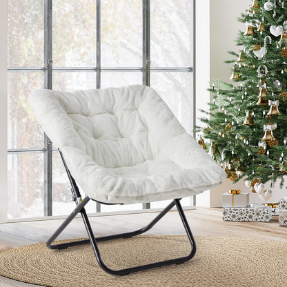 Saucer Chair - Foldable Faux Fur Dorm Room Chair (Rice White)