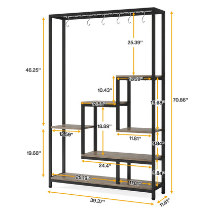 Labelled size diagram for the 5-tier metal plant stand, 70.86 inches tall