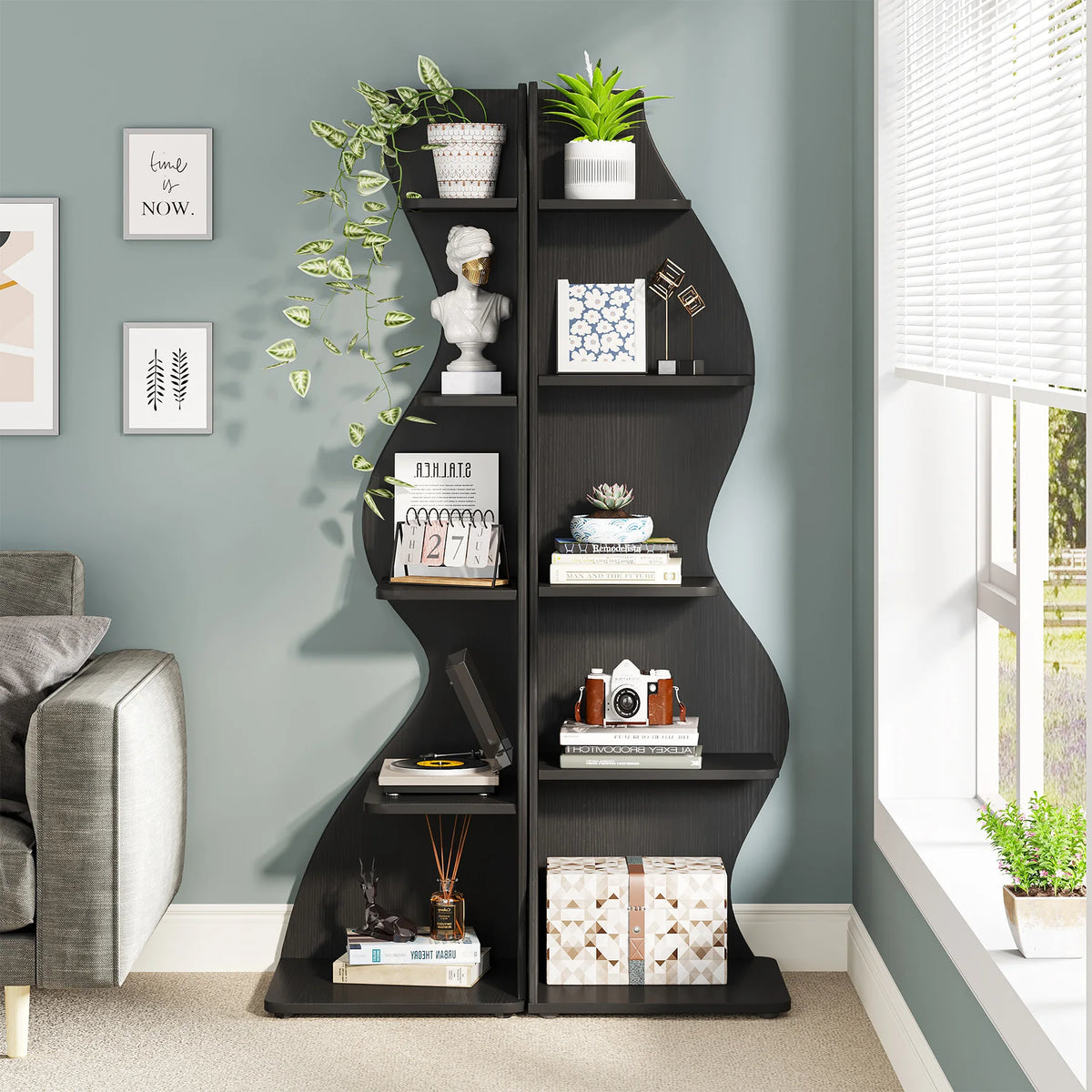 Black Corner Shelf - Tall 5-Tier Corner Bookshelf