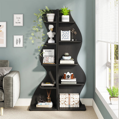 Black Corner Shelf - Tall 5-Tier Corner Bookshelf