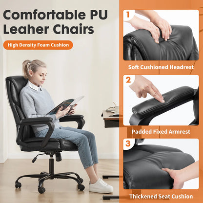 Executive Office Chair - High Back PU Leather Desk Chair (Black)