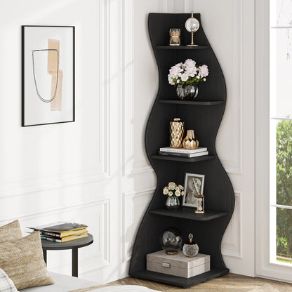 Black Corner Shelf - Tall 5-Tier Corner Bookshelf