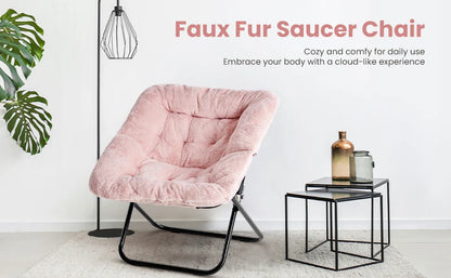 Saucer Chair - Foldable Faux Fur Dorm Room Chair (Pink)