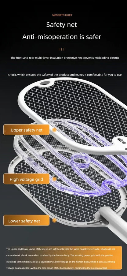 Electric Mosquito & Fly Swatter - 3-in-1 Bug Zapper
