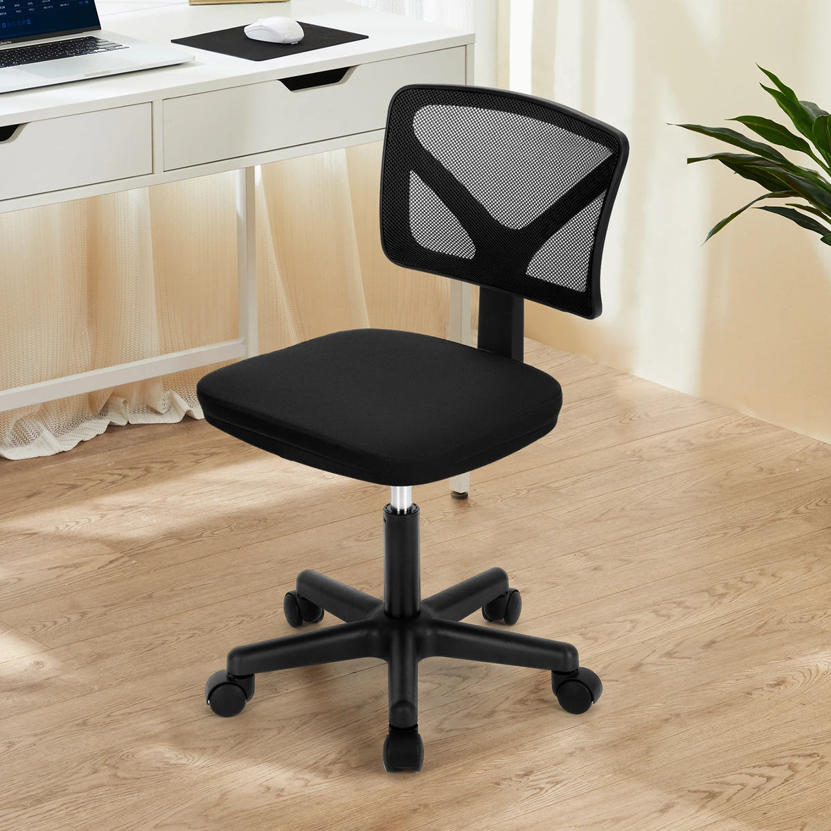 Armless Office Chair - Ergonomic Mesh Desk Chair (Black)