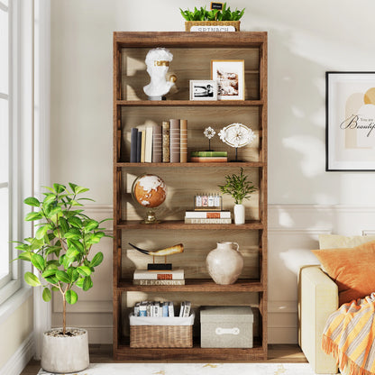 Industrial Bookshelf - 70.87in Tall Metal X-Frame Bookcase (Brown 03)