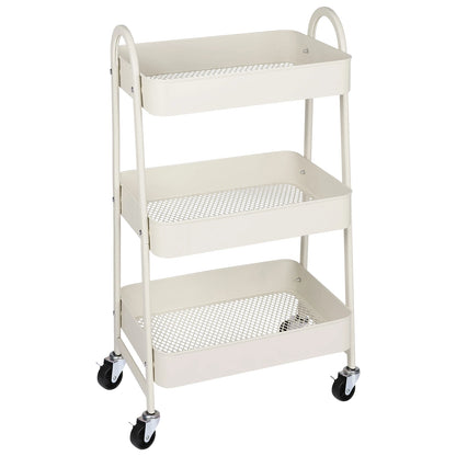 3 Tier Rolling Cart - White Kitchen Storage Cart on Wheels