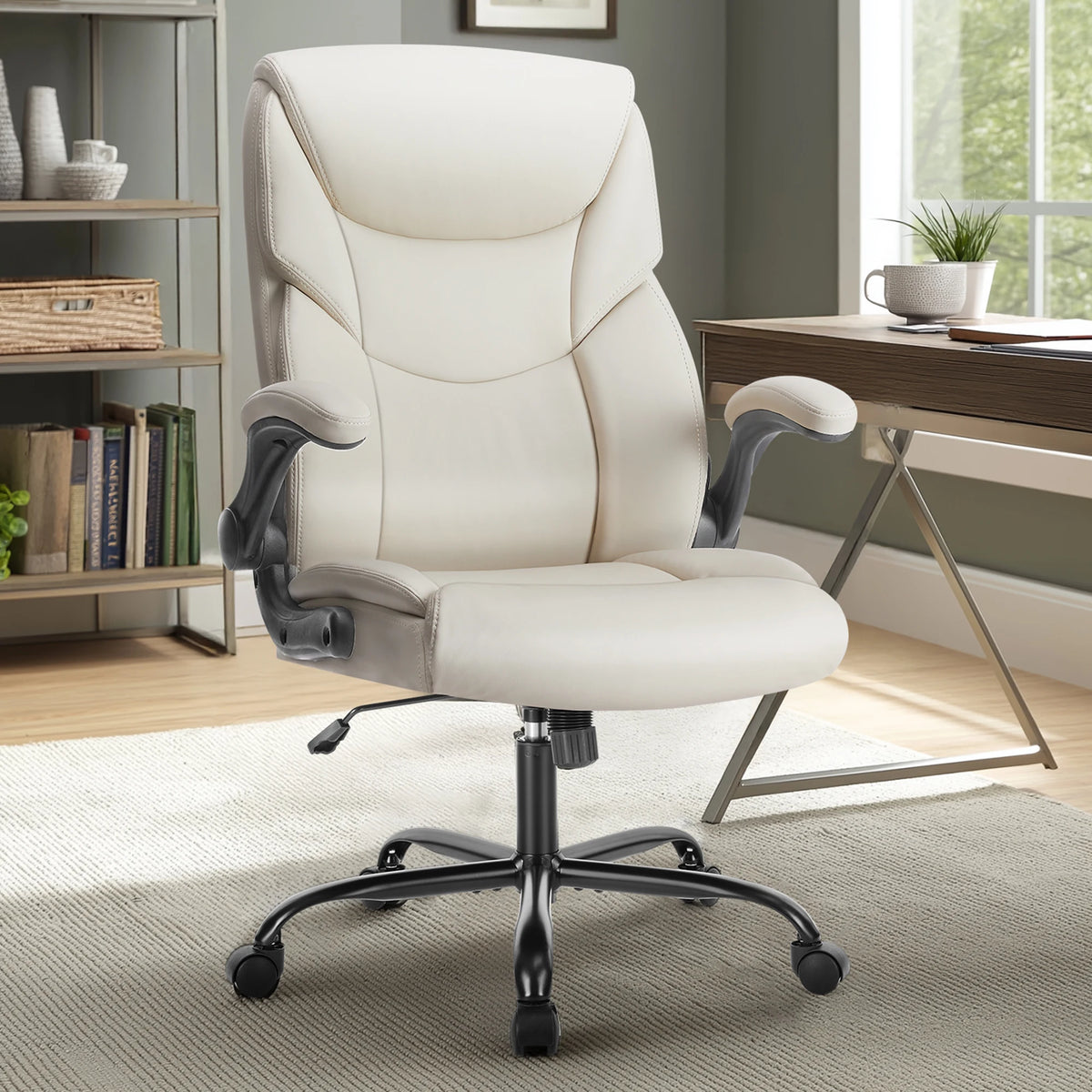 Executive Office Chair - High Back PU Leather Desk Chair (Beige)
