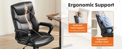 Executive Office Chair - High Back PU Leather Desk Chair (Black)