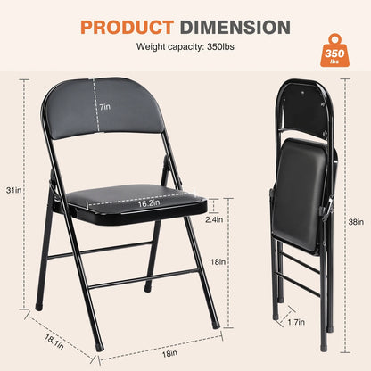 Labelled size diagram for the padded folding chair