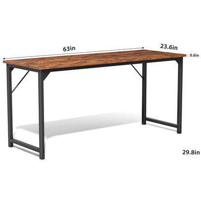 Computer Desk - Metal Frame Home Office Desk (63in Rust)