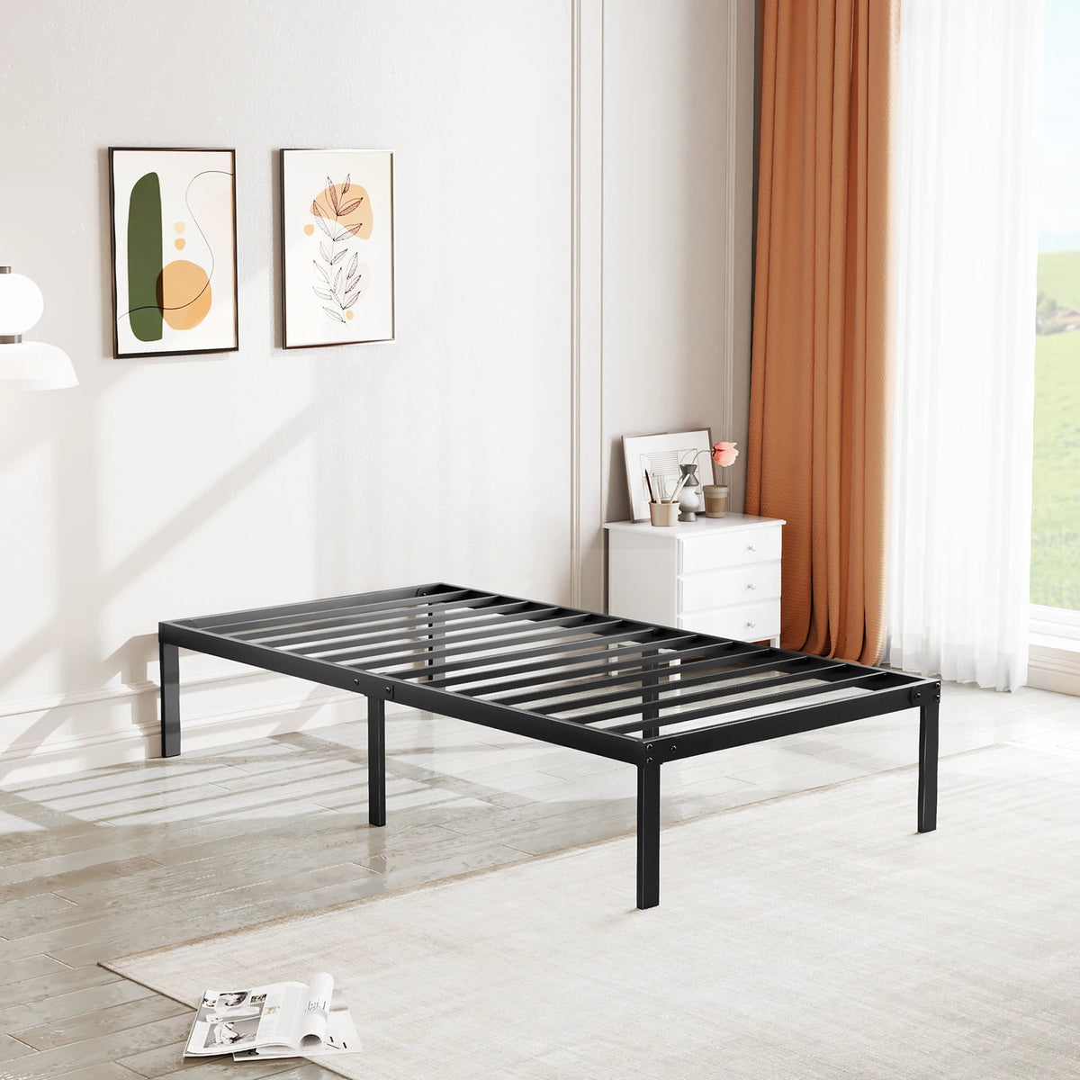 Queen Bed Frame - 14in Metal Bed Frame with Steel Slats